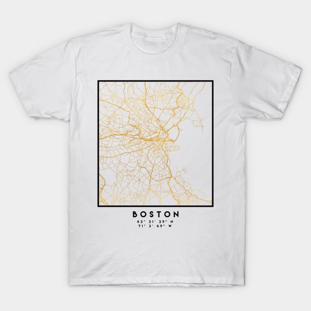 BOSTON MASSACHUSETTS CITY STREET MAP ART T-Shirt by deificusArt